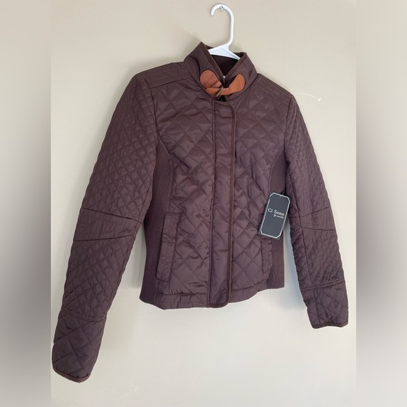 NWT Ci Sono Women's Quilted collar buckle Jacket - chocolate espresso Brown S - Picture 3 of 5
